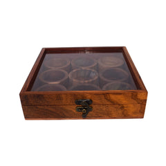 Luxury Wooden Masala Dabba | Premium Sheesham Spice Box with 9 Compartments & Lid