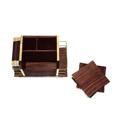 Versatile Wooden Tea Coaster Set, Pen Stand, and Paper Rack