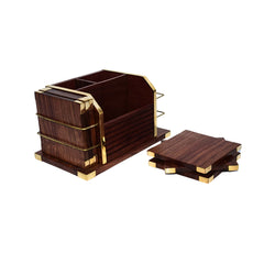 Versatile Wooden Tea Coaster Set, Pen Stand, and Paper Rack