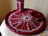 Handcrafted Red & White Madhubani-Inspired Terracotta Thali Set (4 pcs bowel, 1 pc glass & 1 pc plate)