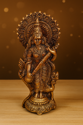 Handcrafted Saraswati Idol | Antique Brass Finish Maa Saraswati Statue with Veena | Home & Temple Décor