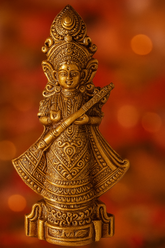 Bishnupur Terracotta Divine Brass Finish Saraswati Idol – Goddess of Wisdom and Arts