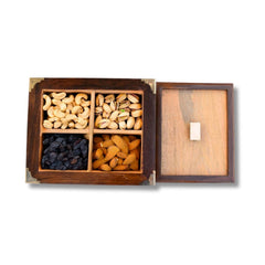 Handcrafted Rosewood and Mango Wood Dry Fruits Box with Brass Accents