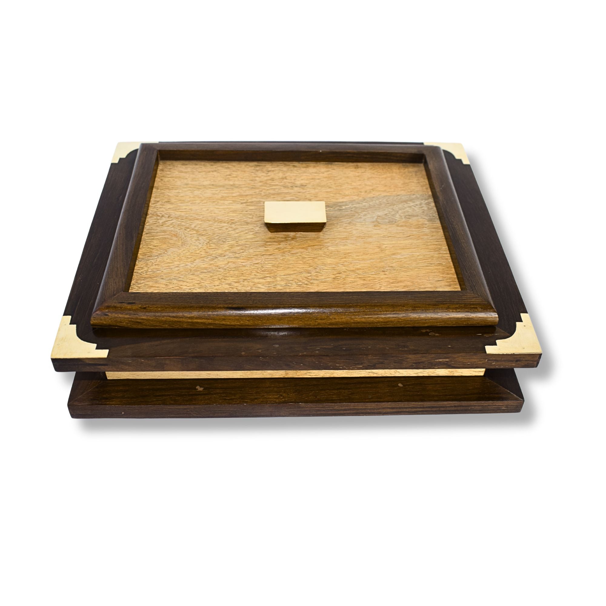 Handcrafted Rosewood and Mango Wood Dry Fruits Box with Brass Accents