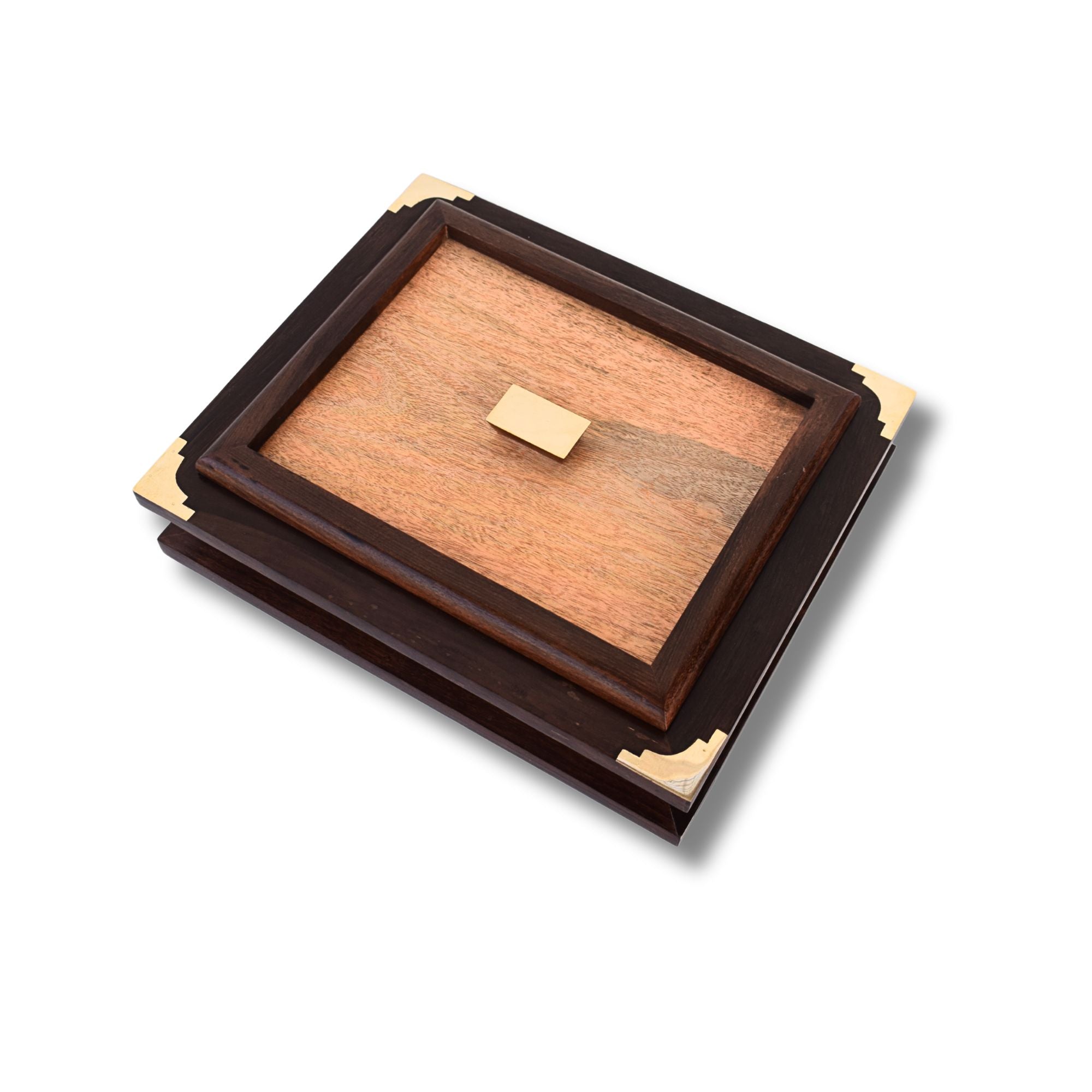 Handcrafted Rosewood and Mango Wood Dry Fruits Box with Brass Accents