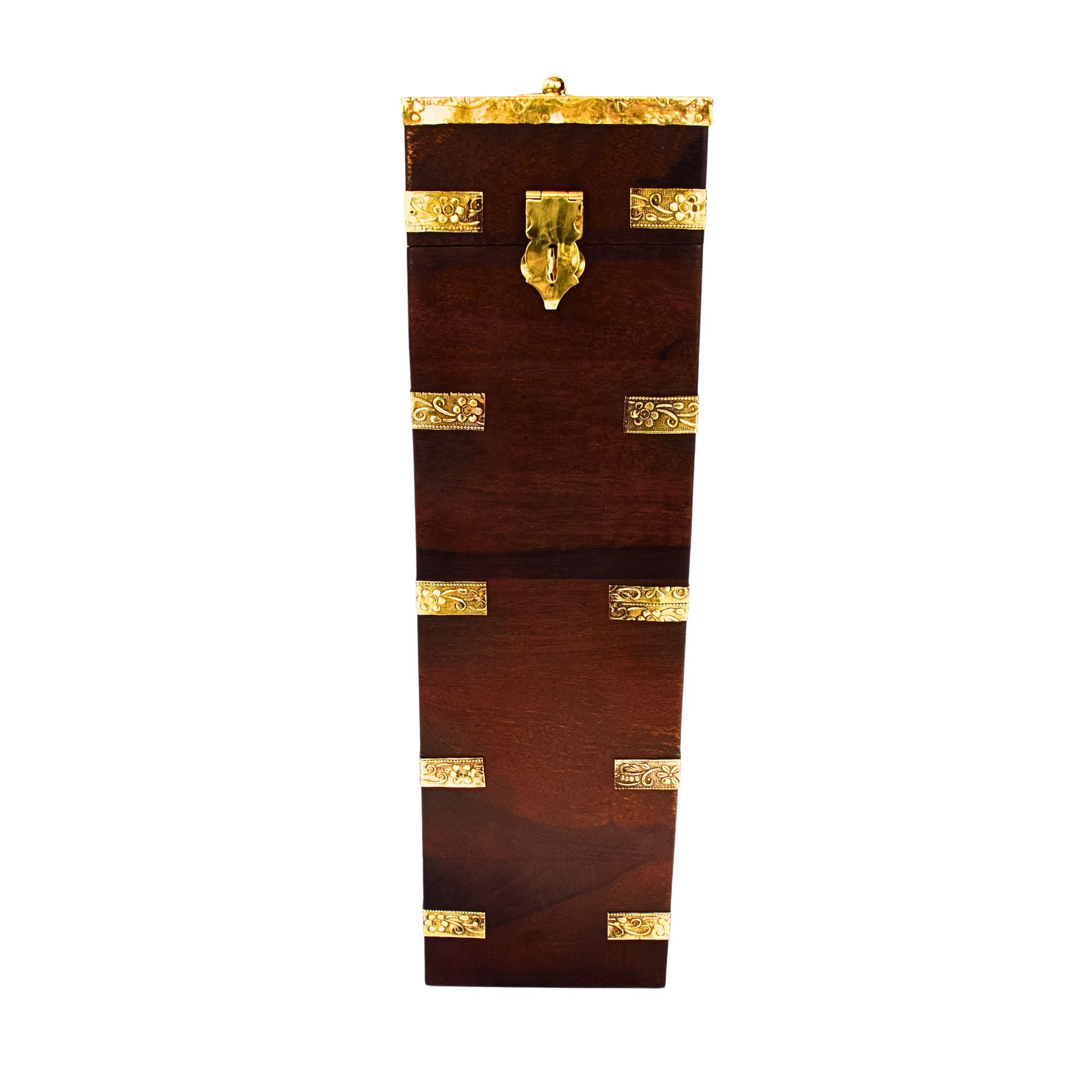 Vintage Sheesham Wood Wine Holder | Brass Inlay & Handcrafted Detailing