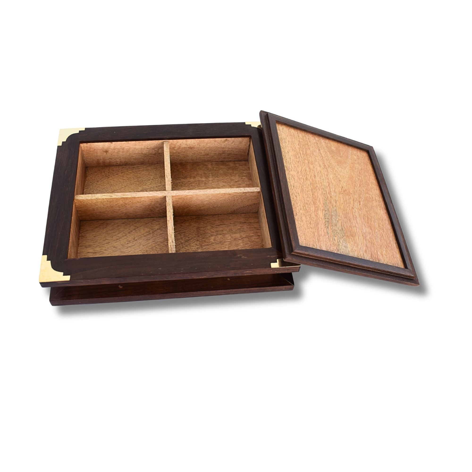 Handcrafted Rosewood and Mango Wood Dry Fruits Box with Brass Accents
