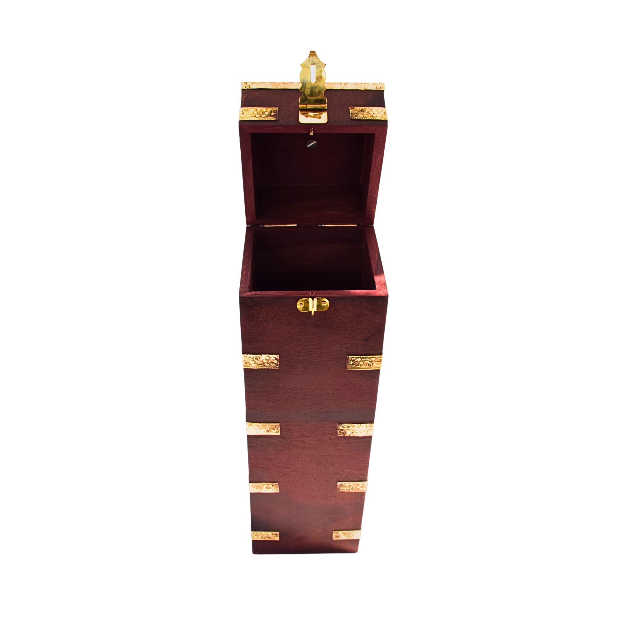 Vintage Sheesham Wood Wine Holder | Brass Inlay & Handcrafted Detailing