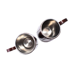 Handcrafted Indian Elegance: Dark Brown Wooden Mugs with Stainless Steel Interior (2 Pieces)