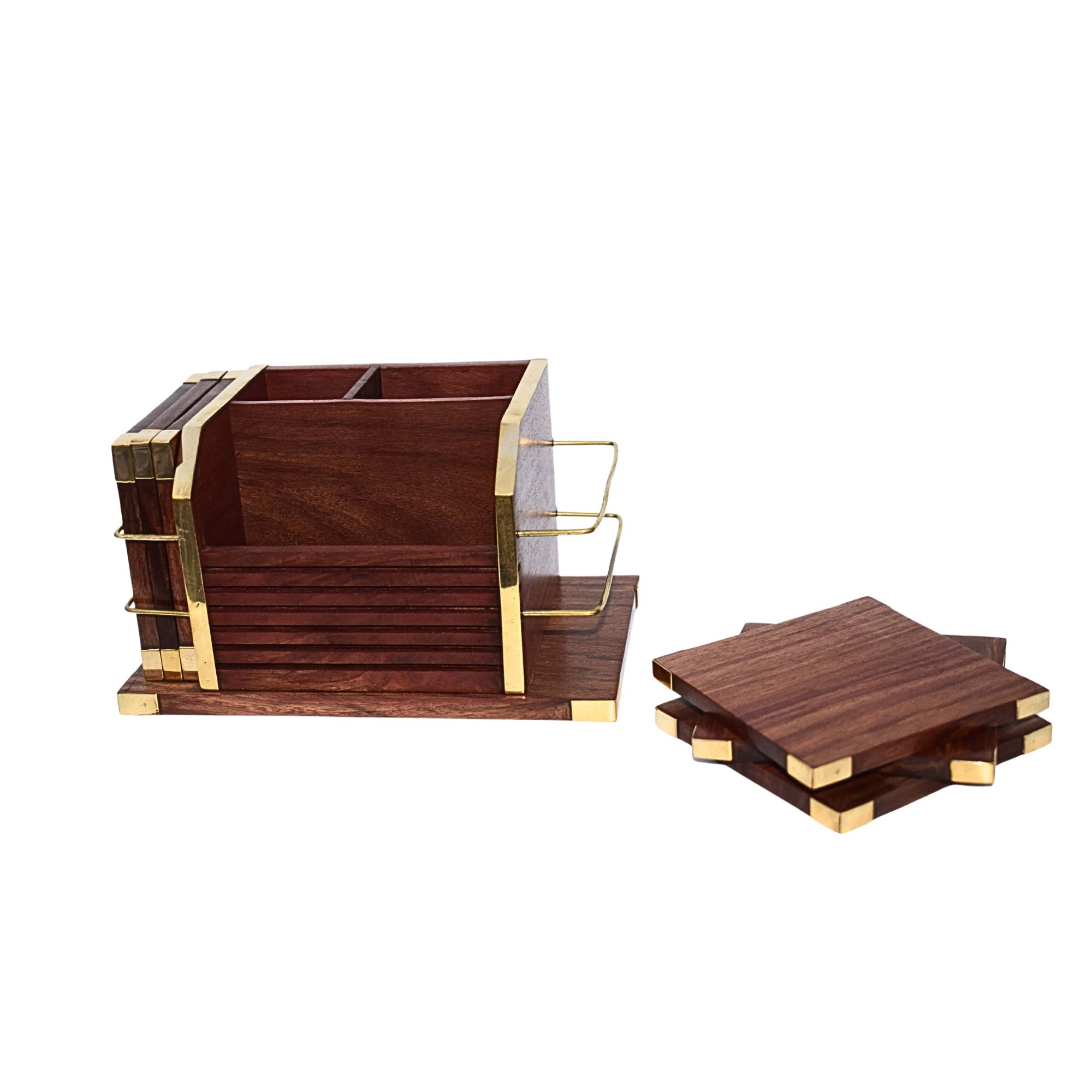 Versatile Wooden Tea Coaster Set, Pen Stand, and Paper Rack