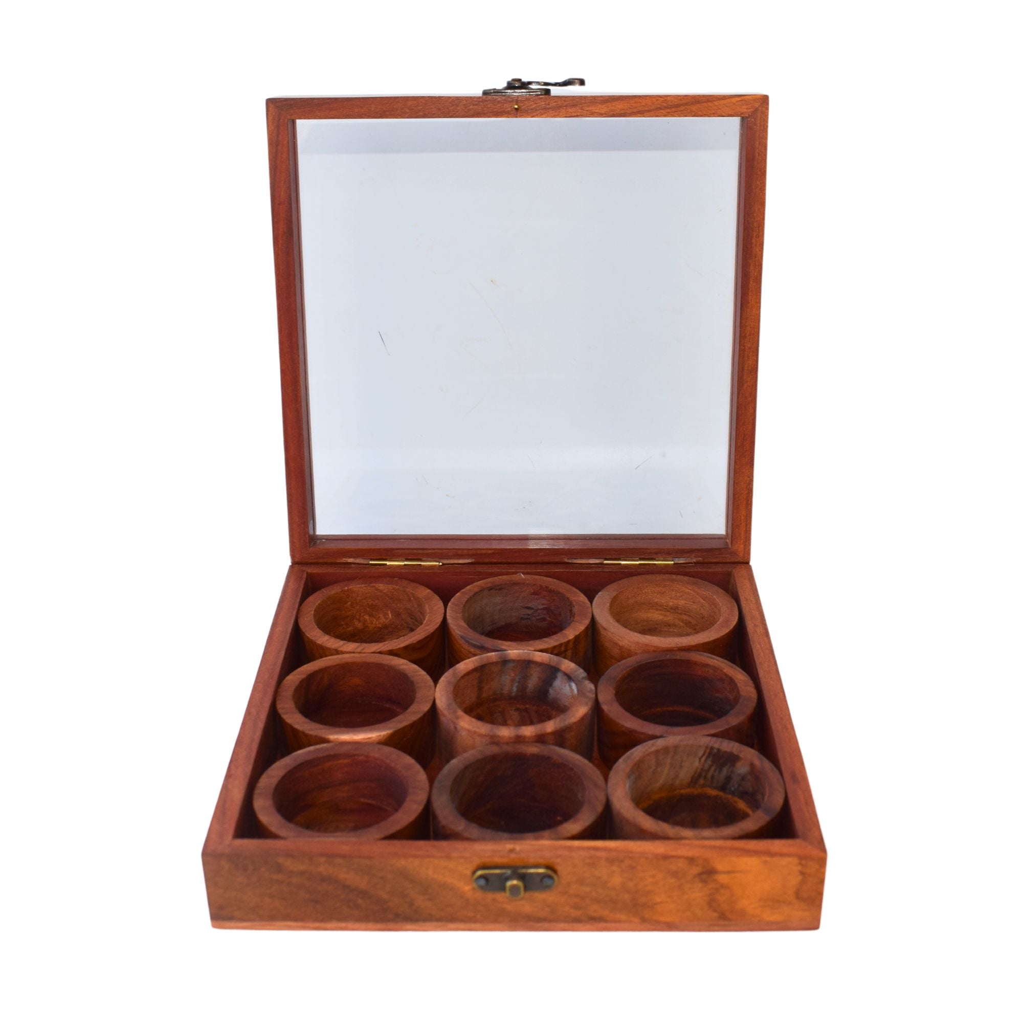 Luxury Wooden Masala Dabba | Premium Sheesham Spice Box with 9 Compartments & Lid