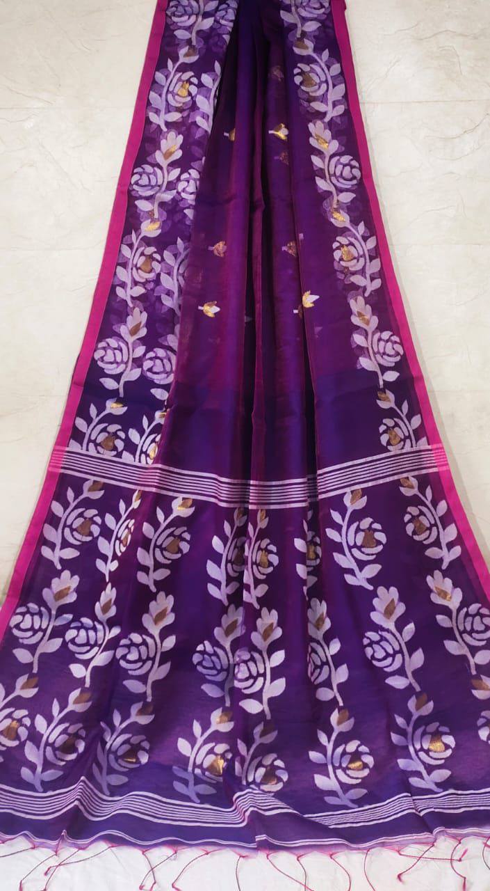 Premium Rose Motif Double Border Muslin