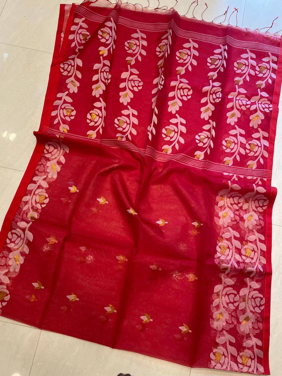 Premium Rose Motif Double Border Muslin