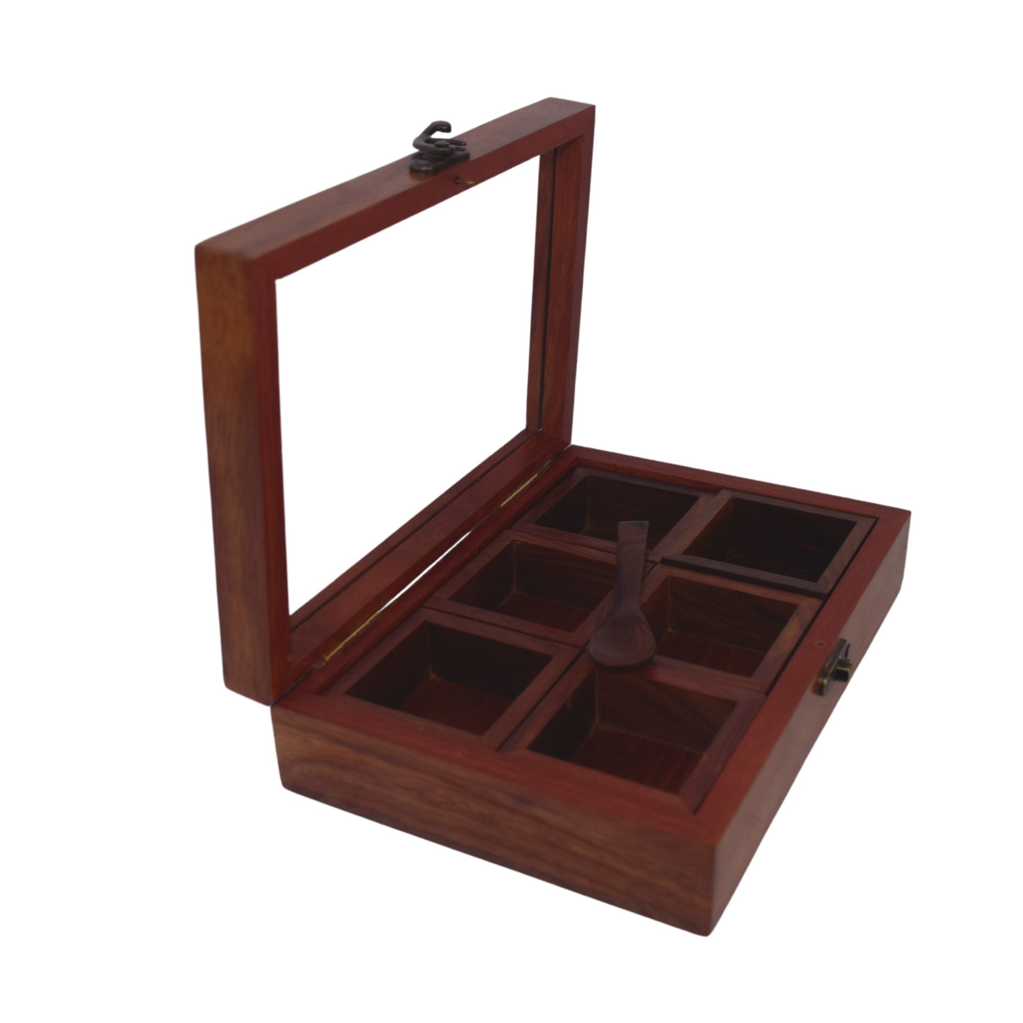 Premium Wooden Kitchen Organizer – Sheesham Masala Box with 6 Compartments