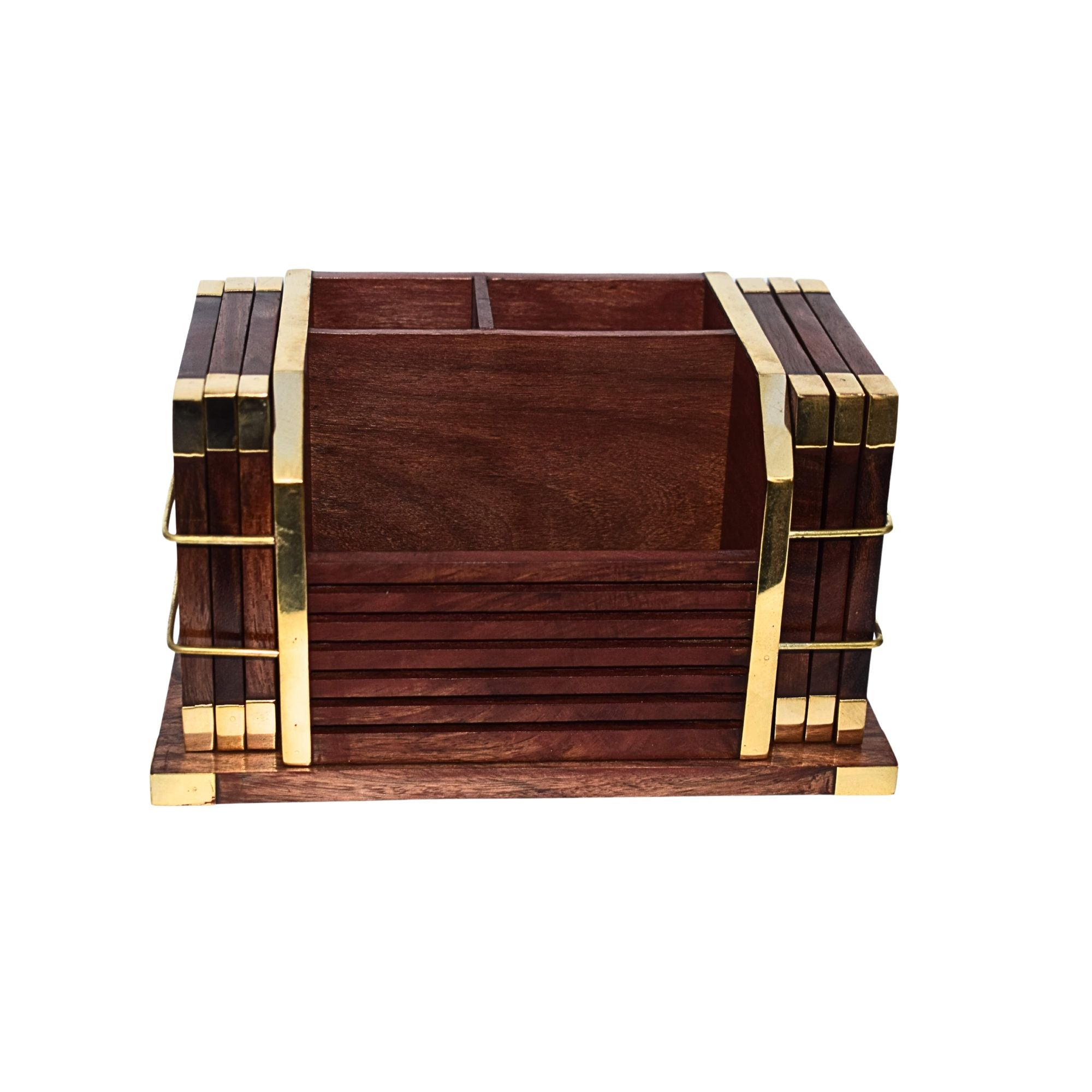 Versatile Wooden Tea Coaster Set, Pen Stand, and Paper Rack
