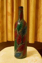 Verdant Elegance – Hand-Painted Leaf Motif Glass Bottle