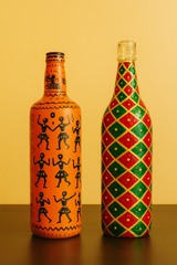 Handcrafted Folk & Mosaic Art Bottle Set