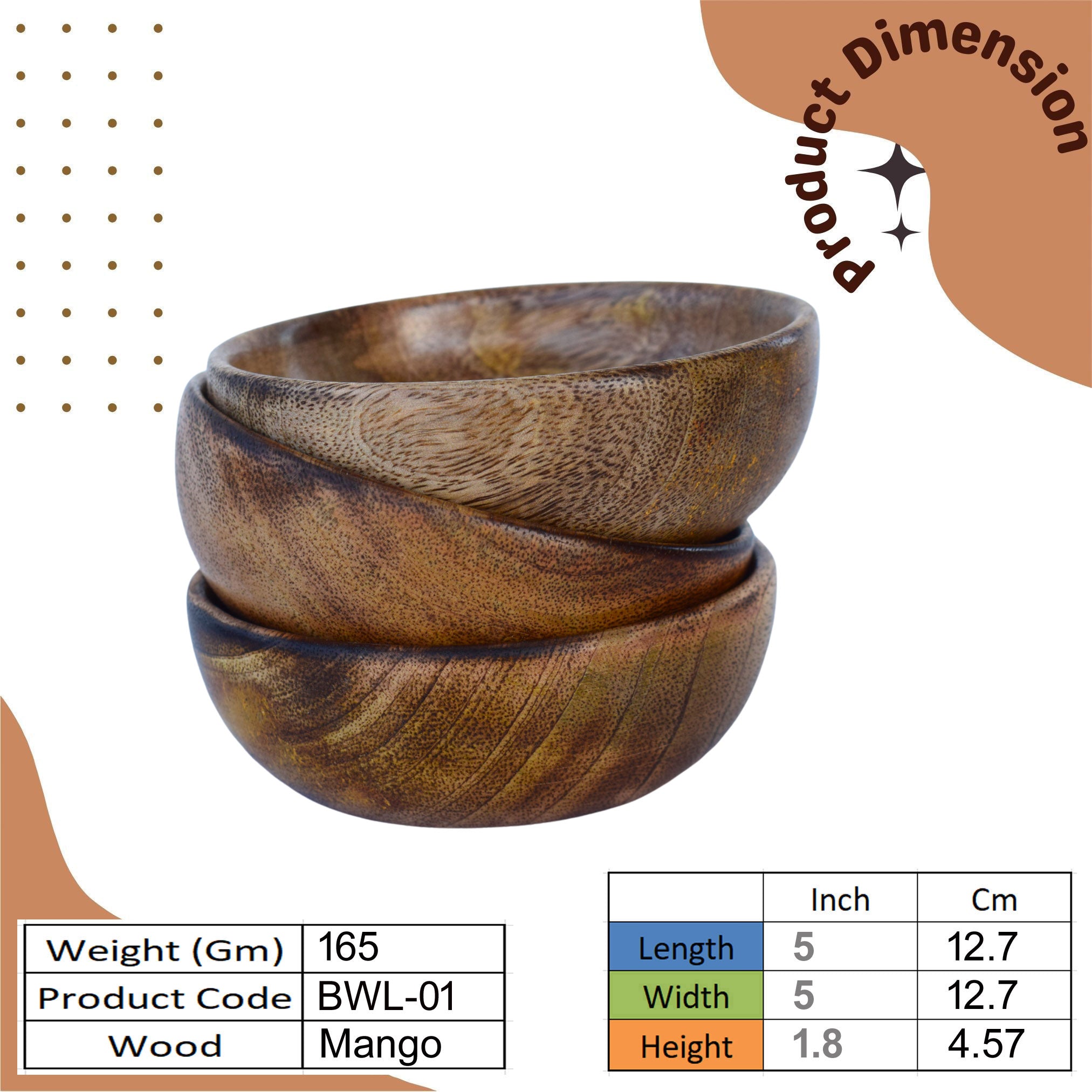 Handcrafted Wooden Bowl for Multipurpose Use - Perfect for Biscuits, Dry Fruits, and Candle Making (3 Pieces)