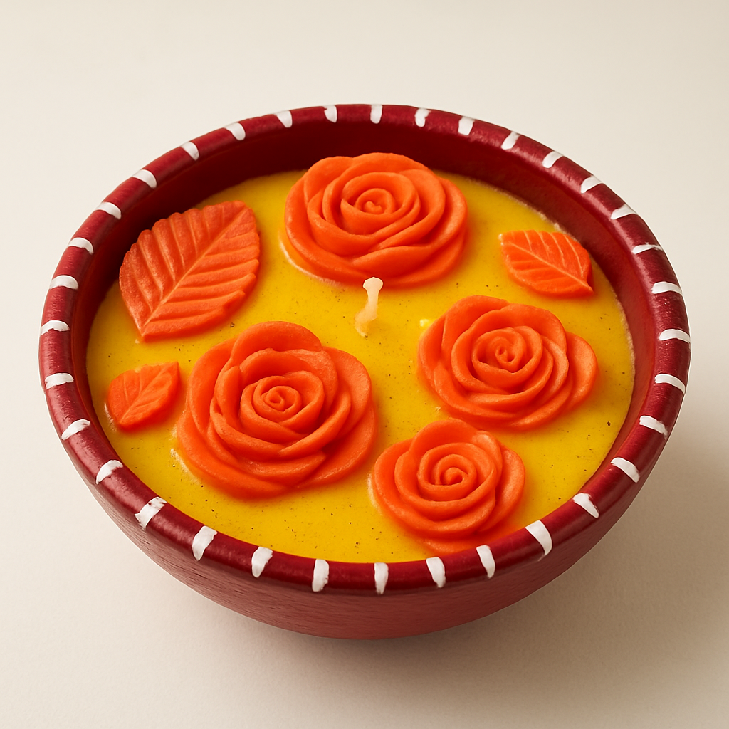 Handcrafted Floral Wax Candle – Decorative Rose & Leaf Design | Aesthetic Scented Candle for Home Décor & Gifting