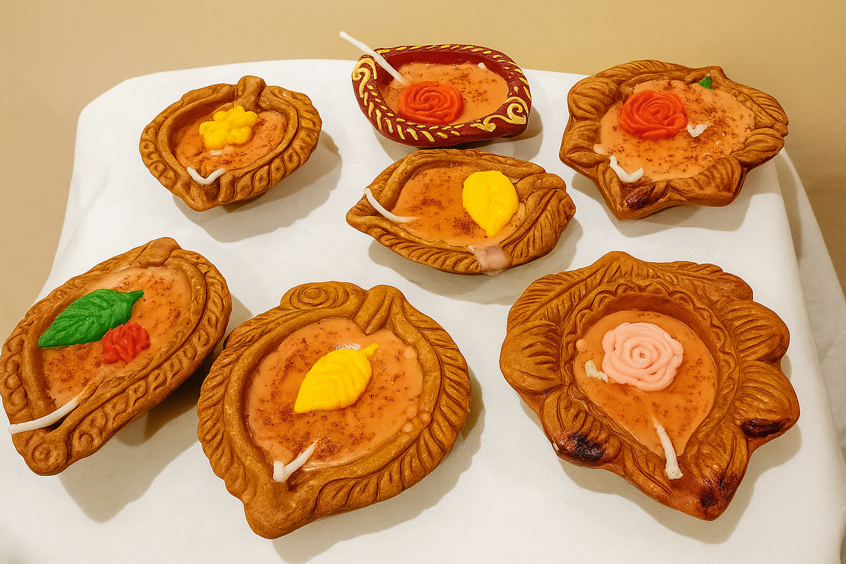 Handcrafted Decorative Clay Diya Candles – Set of 5 | Traditional Festive Diwali Lights