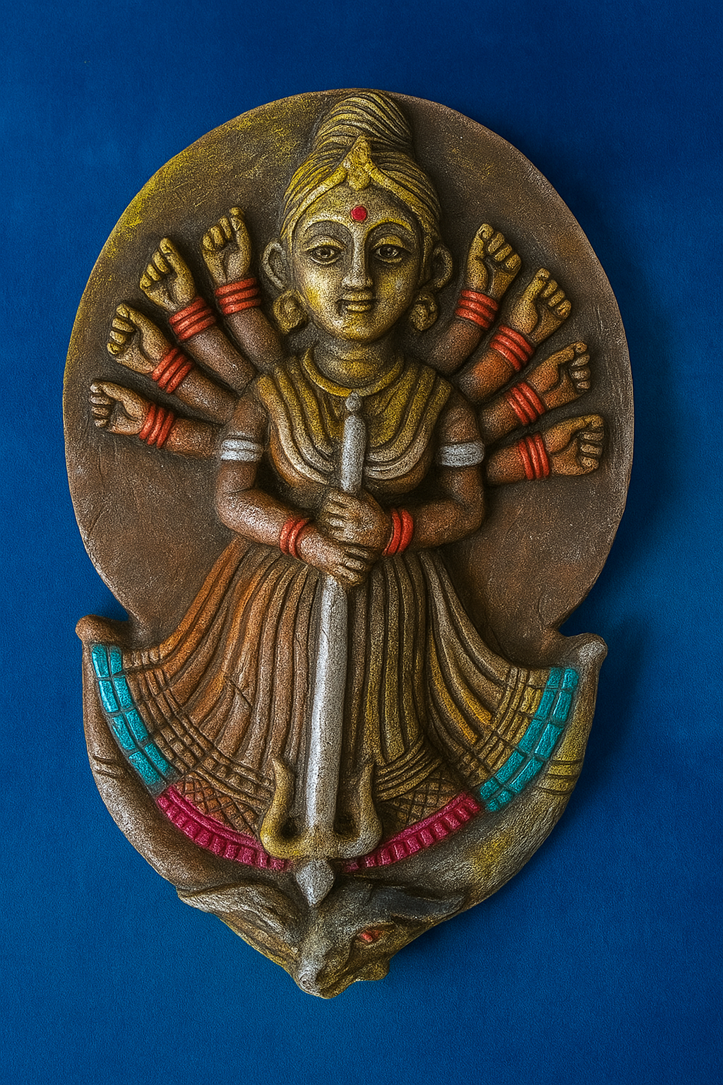 Bishnupur Handmade Terracotta Divine Goddess Durga Wall Hanging Idol – Multicolored Handcrafted Sculpture