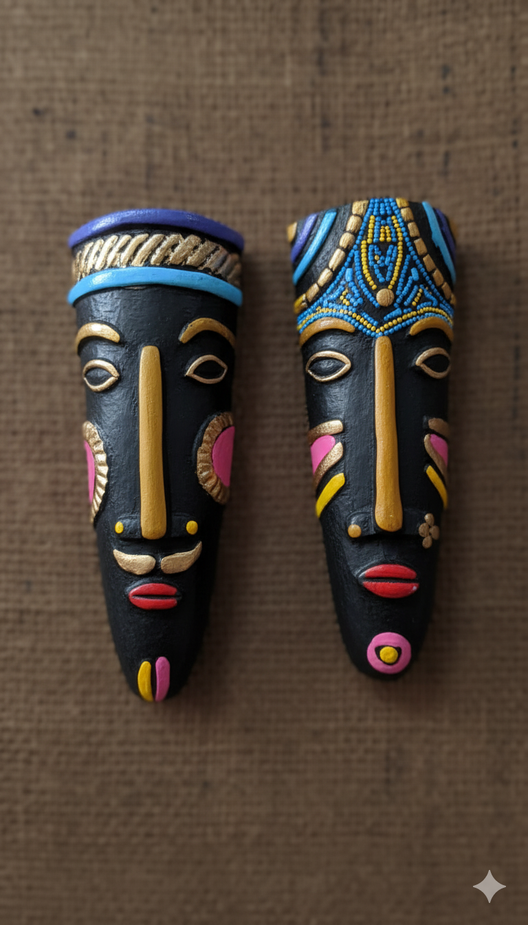 Handcrafted Clay Ethnic Mask - Lip Plate Tribal Art (1 pair)