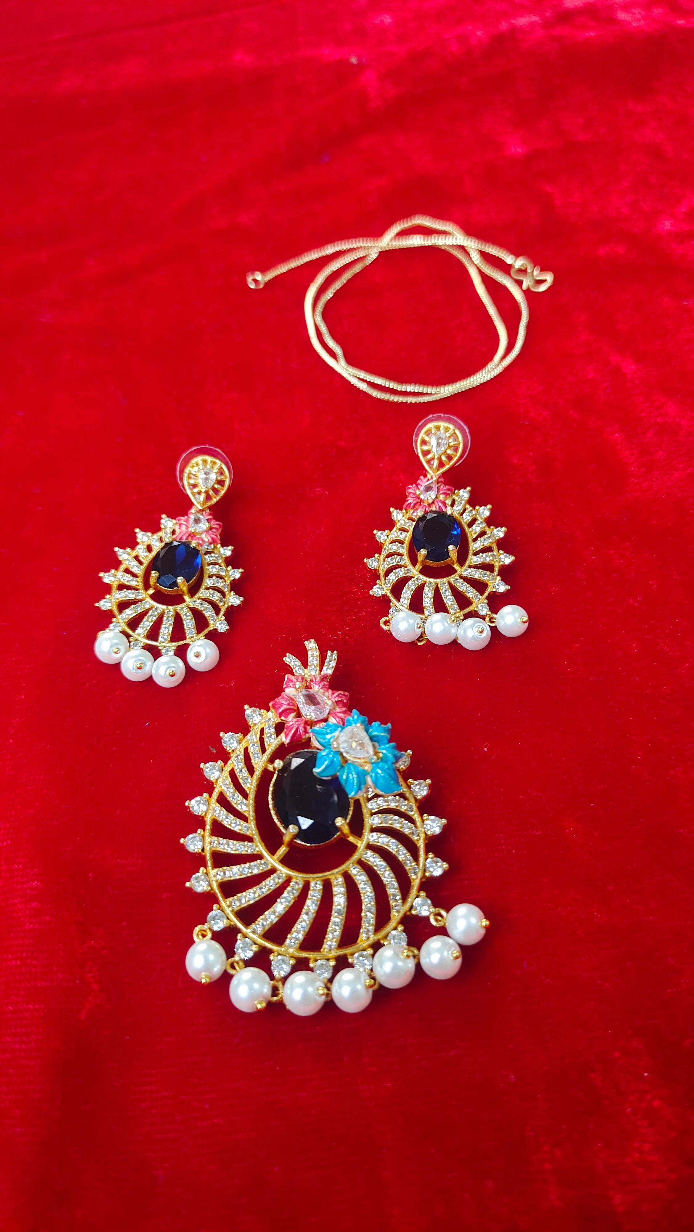 Meenakari Art with AD Stone – Big Size Chain Pendant (Terracotta-Inspired Design)