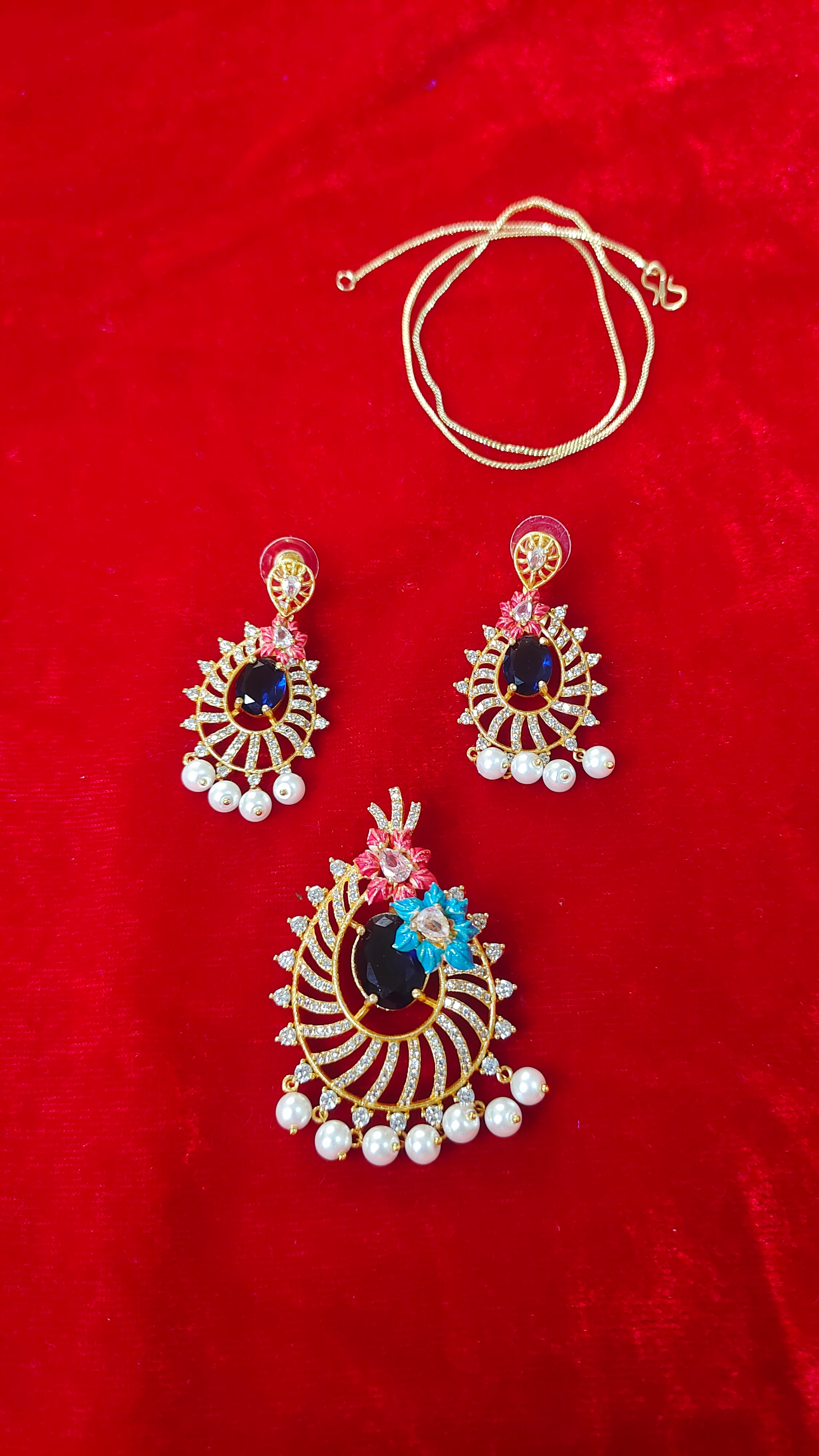 Meenakari Art with AD Stone – Big Size Chain Pendant (Terracotta-Inspired Design)