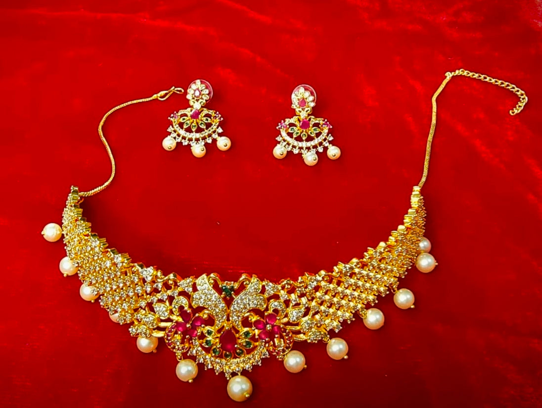 South Indian Golden Polish With AD Choker