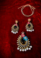 Meenakari Craft with AD Stones – Big Size Pendant & Earring Set (Terracotta-Inspired Elegance)