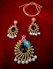 Meenakari Craft with AD Stones – Big Size Pendant & Earring Set (Terracotta-Inspired Elegance)