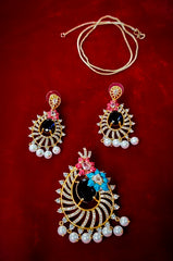 Meenakari Craft with AD Stones – Big Size Pendant & Earring Set (Terracotta-Inspired Elegance)
