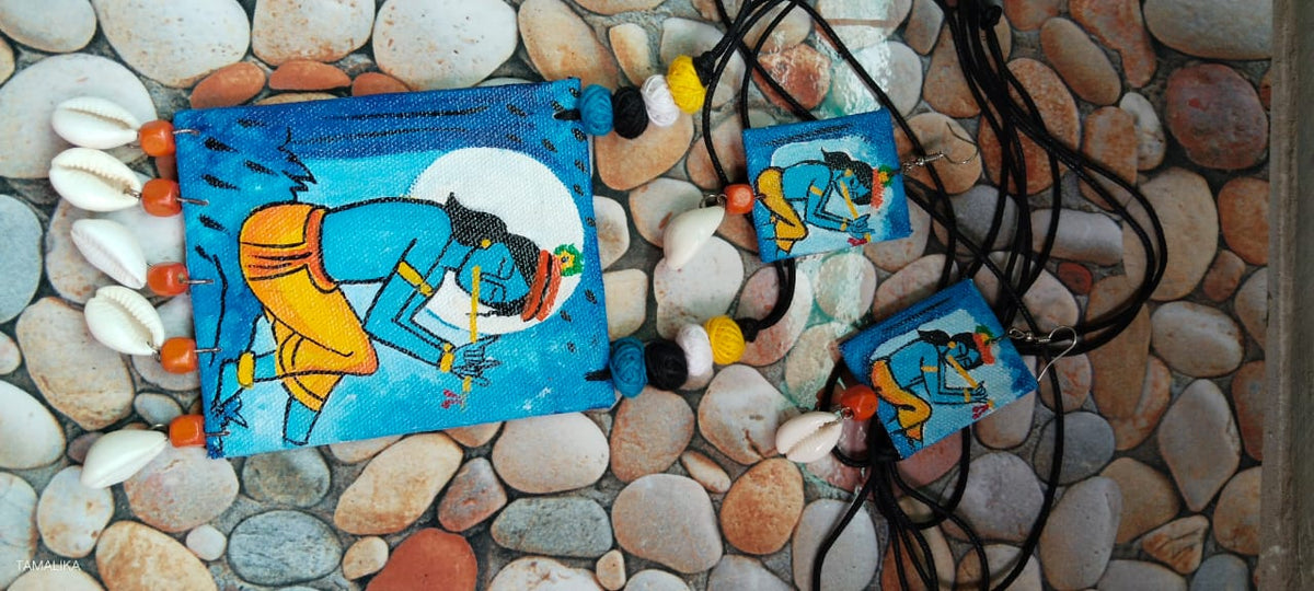 Handmade Handpainted Canvas Jewellery Set (Neckpiece with Danglers)