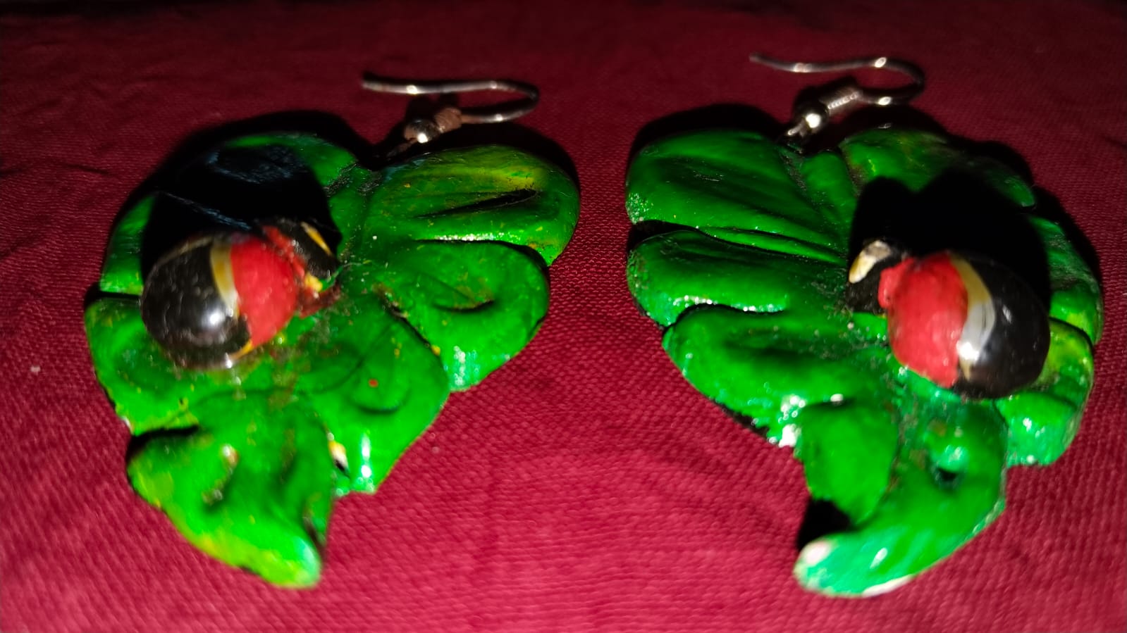 Clay Ladybug Leaf Danglers – Handcrafted & Polished