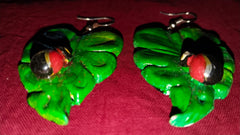 Clay Ladybug Leaf Danglers – Handcrafted & Polished