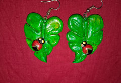 Clay Ladybug Leaf Danglers – Handcrafted & Polished