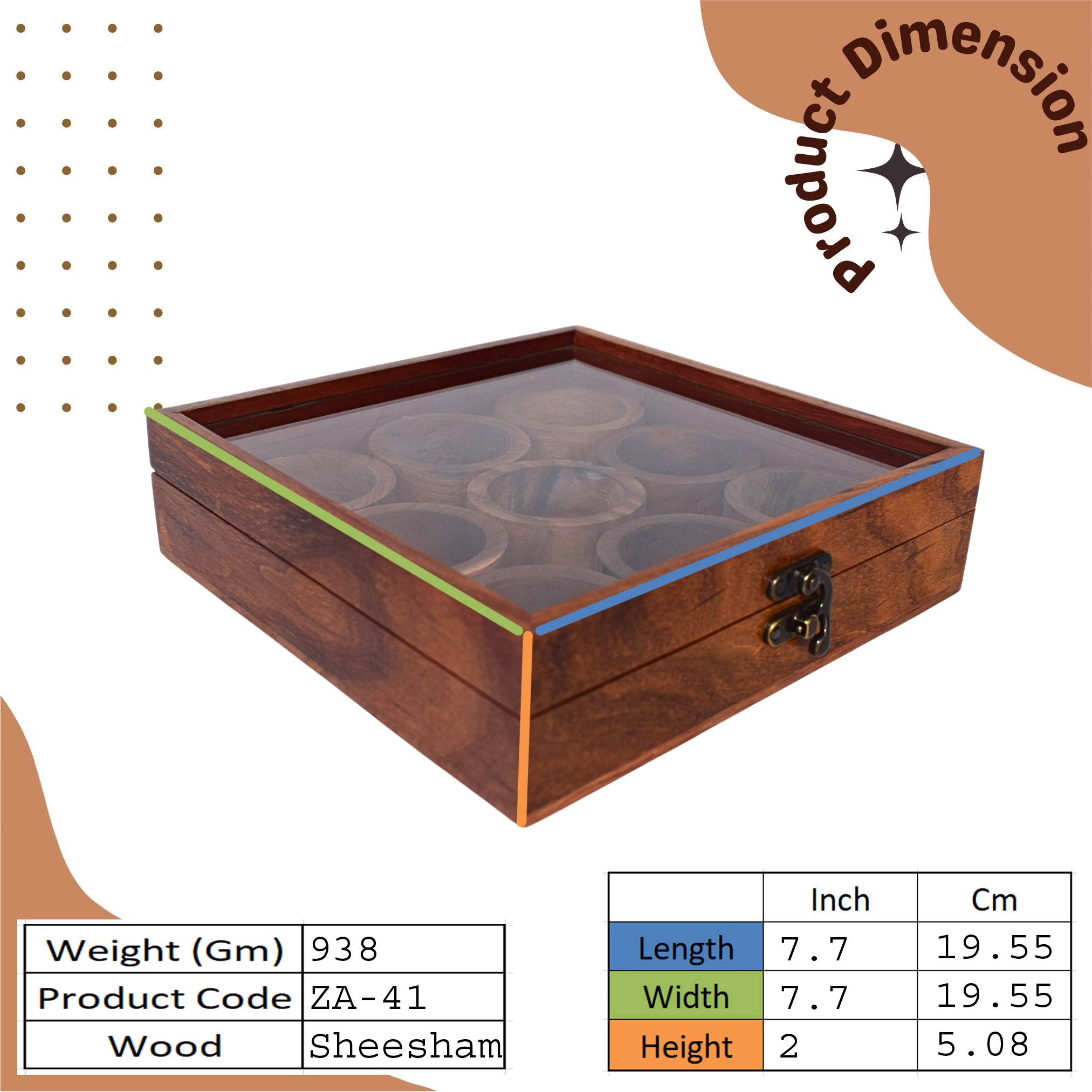 Luxury Wooden Masala Dabba | Premium Sheesham Spice Box with 9 Compartments & Lid