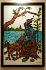 Divine Bond – Krishna with Cow Handcrafted Terracotta Artwork