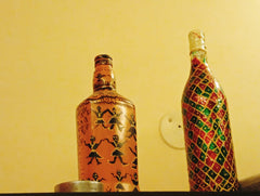 Handcrafted Folk & Mosaic Art Bottle Set