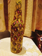 Peacock Glow Hand-Painted Bottle Lamp