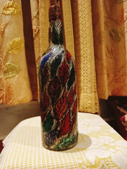 Verdant Elegance – Hand-Painted Leaf Motif Glass Bottle