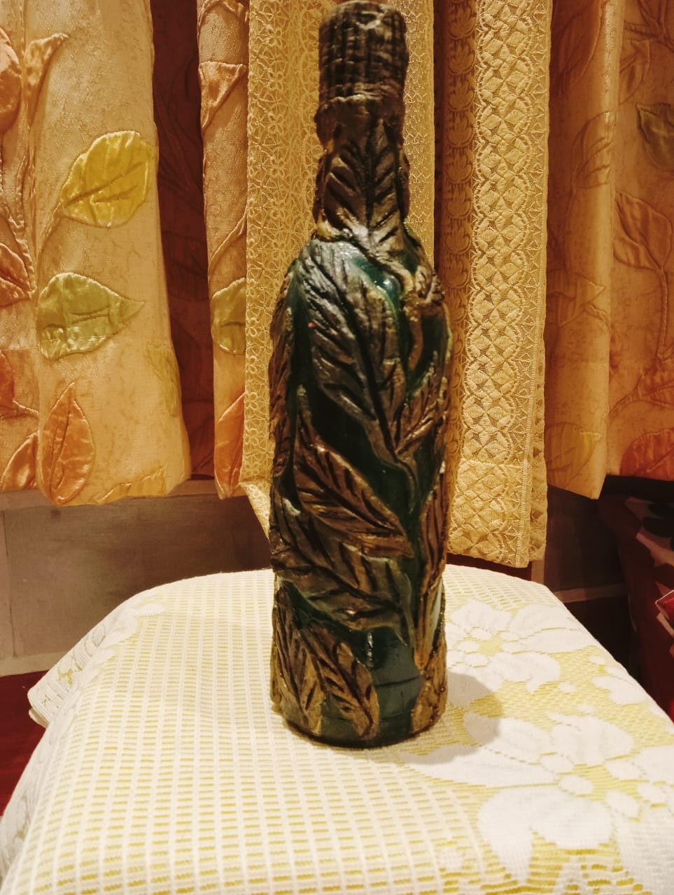 Rustic Leaf Embossed Bottle Art