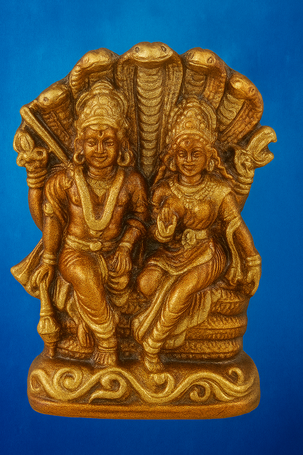 Bankura Handmade Terracotta Divine Vishnu-Lakshmi on Sheshnag Idol - Traditional Indian Home Decor