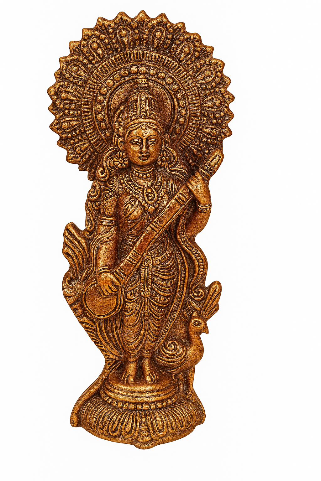 Handcrafted Saraswati Idol | Antique Brass Finish Maa Saraswati Statue with Veena | Home & Temple Décor