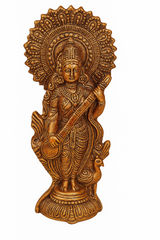 Handcrafted Saraswati Idol | Antique Brass Finish Maa Saraswati Statue with Veena | Home & Temple Décor