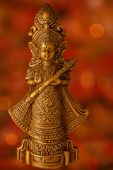 Bishnupur Terracotta Divine Brass Finish Saraswati Idol – Goddess of Wisdom and Arts