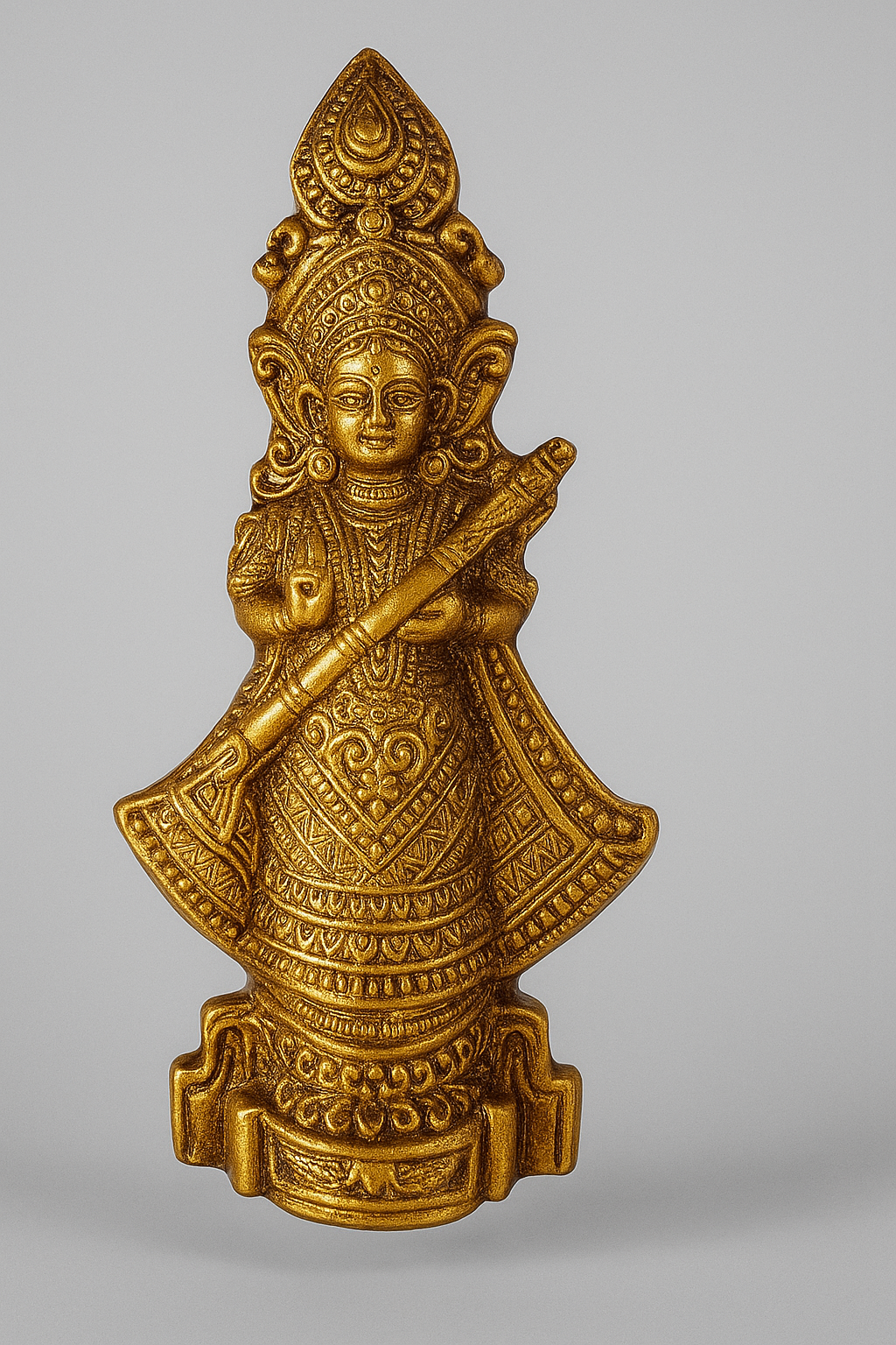 Bishnupur Terracotta Divine Brass Finish Saraswati Idol – Goddess of Wisdom and Arts