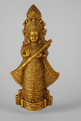 Bishnupur Terracotta Divine Brass Finish Saraswati Idol – Goddess of Wisdom and Arts